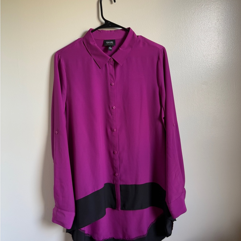 Nicole Pink and Black Long Sleeve Button Down Shirt - Picture 5 of 5